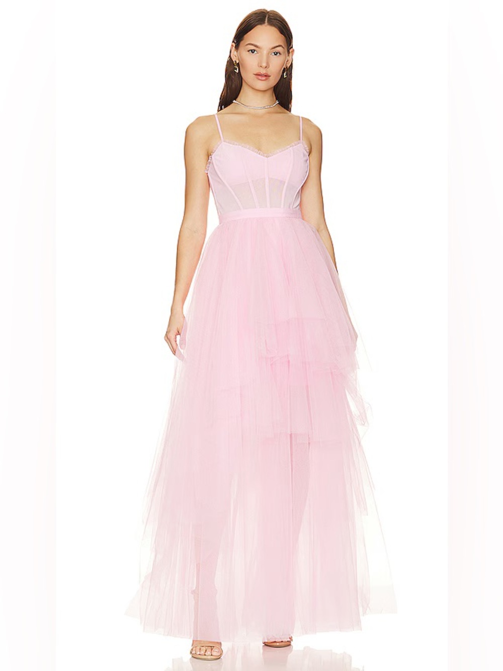 BCBGMAXAZRIA Katherine Tulle Corset Dress Pink Rose 6